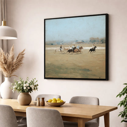 Vintage Polo Charge polo horse wall art displayed in a dining room