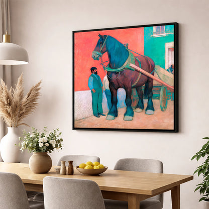 Strength and Stillness working horse wall art displayed in a dining room