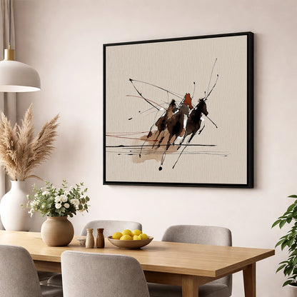 Abstract Polo Charge polo horse wall art displayed in a dining room