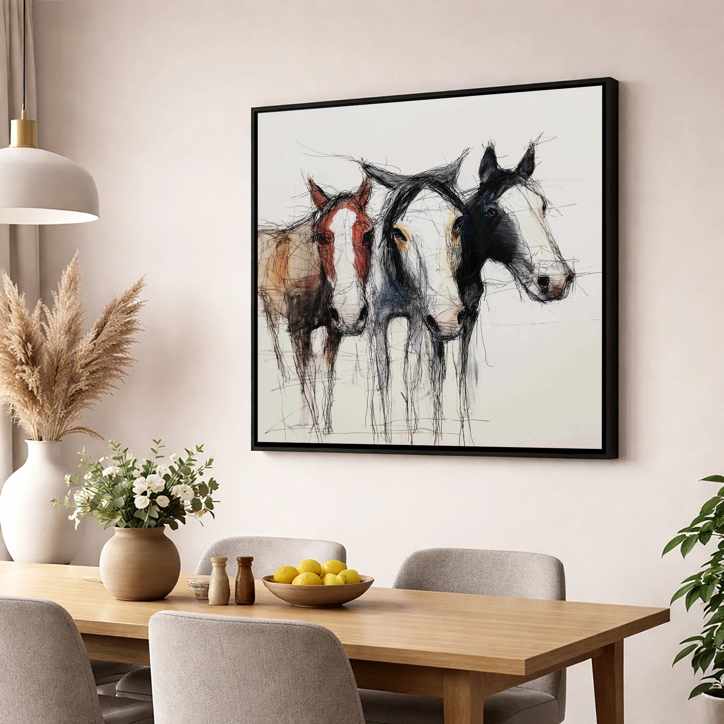 Restless Spirits wild horses wall art displayed in a dining room