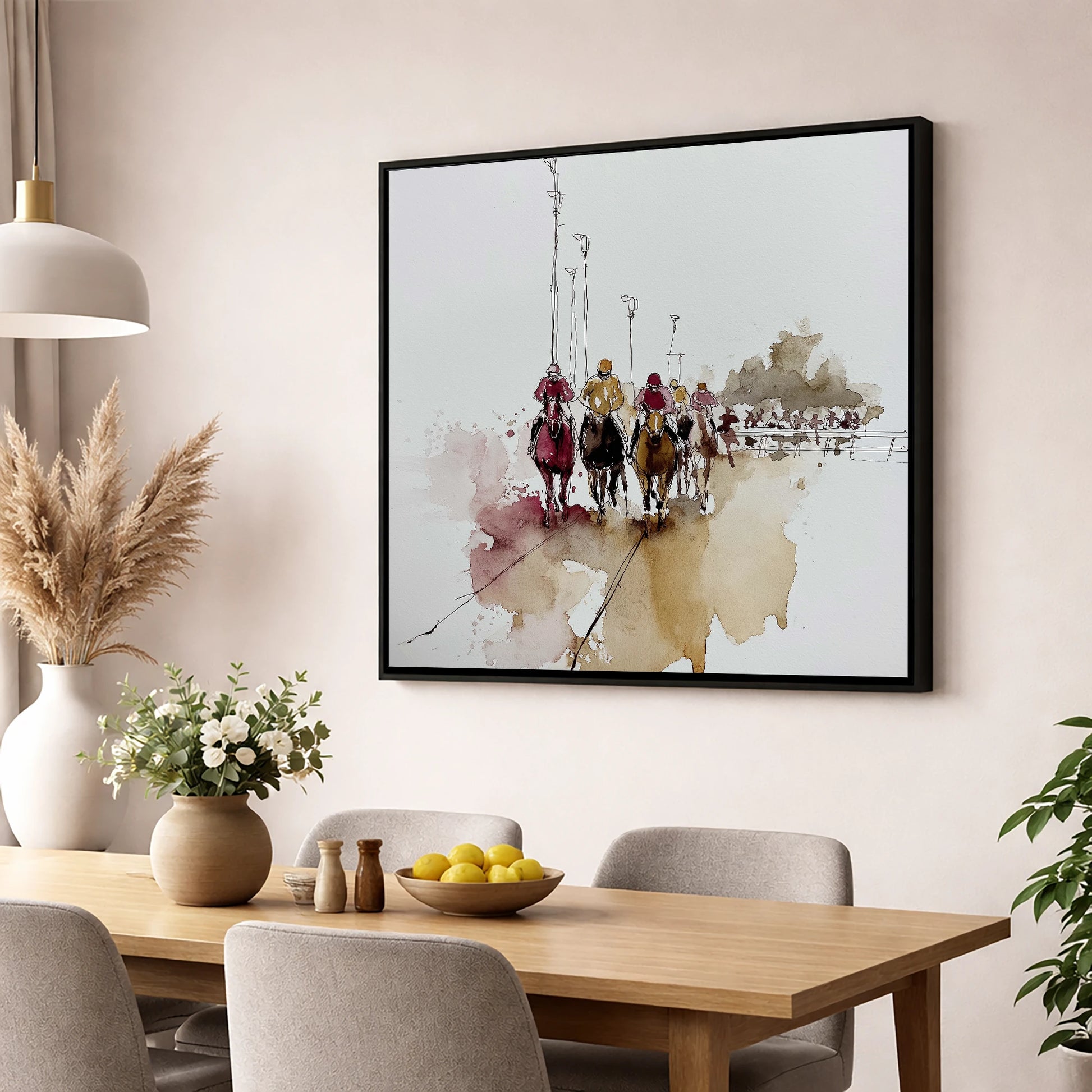 The Final Furlong racing horse wall art displayed in a dining room