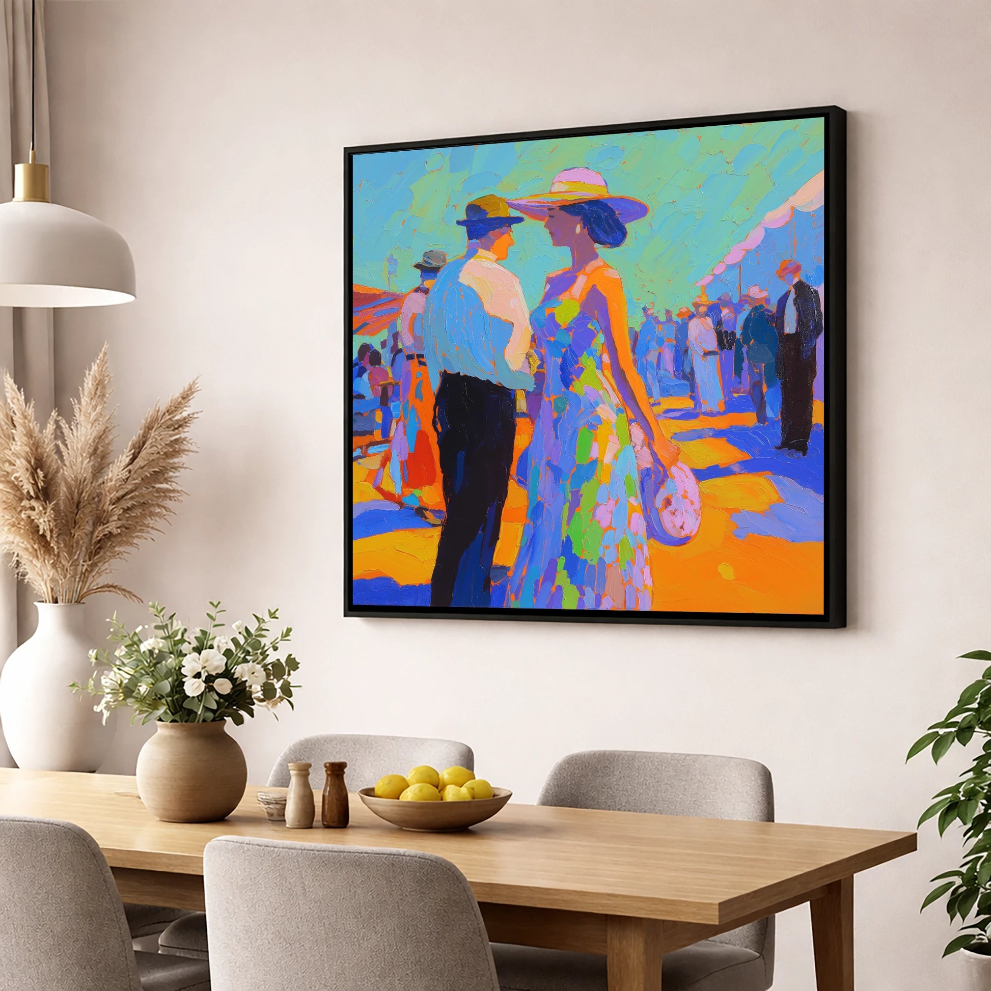 Trackside Society racing horse wall art displayed in a dining room