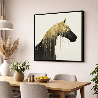 Gilded Equine Silhouette horse breed wall art displayed in a dining room