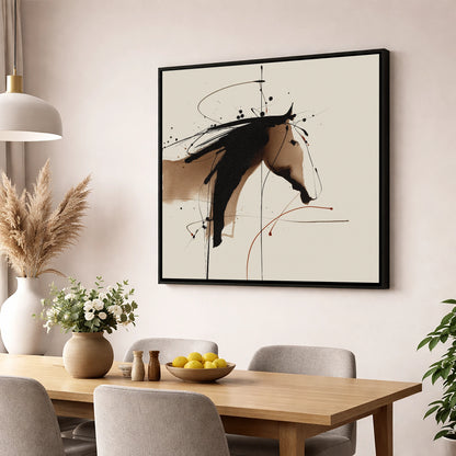 Abstract Sepia Equine horse portrait wall art displayed in a dining room