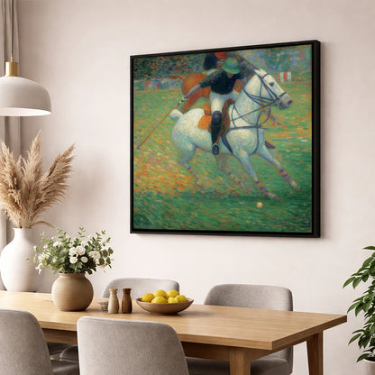 Luminous Polo Charge polo horse wall art displayed in a dining room