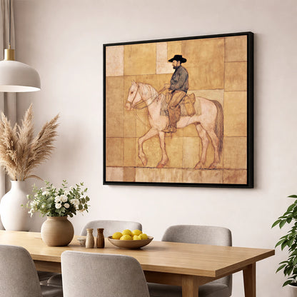 The Golden Trail western horse wall art displayed in a dining room