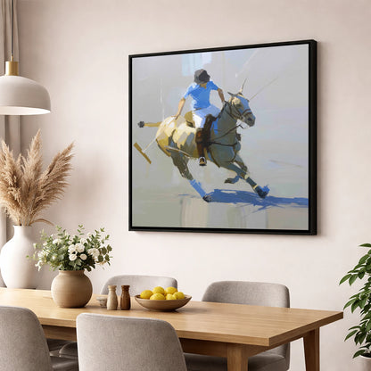 High Goal Pursuit polo horse wall art displayed in a dining room