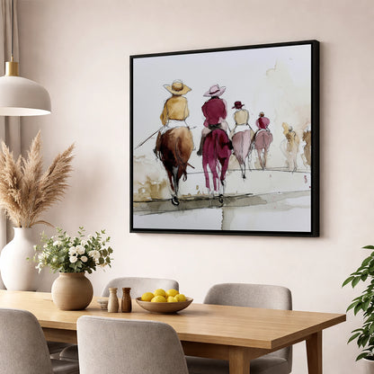 The Morning String racing horse wall art displayed in a dining room