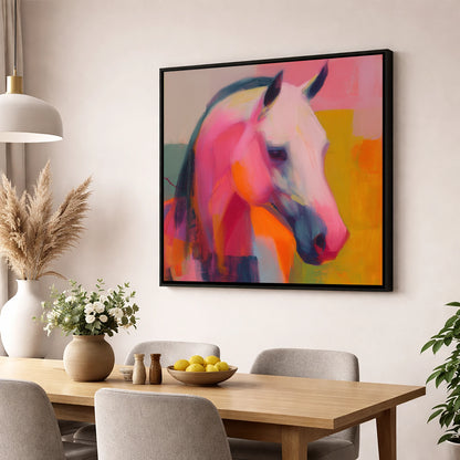 Vivid Equine Expression horse breed wall art displayed in a dining room