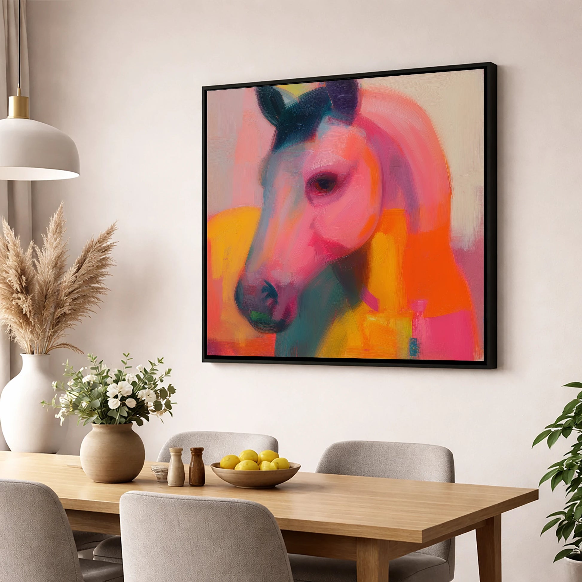 Radiant Equine Spirit horse portrait wall art displayed in a dining room