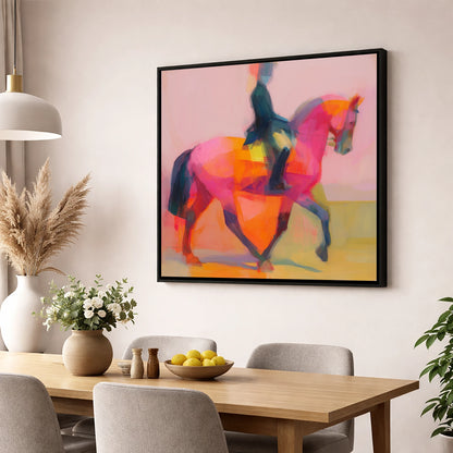 Bold Dressage Rhythm dressage horse wall art displayed in a dining room