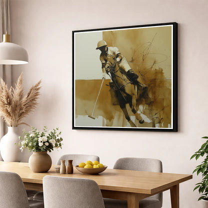 Sepia Polo Momentum polo horse wall art displayed in a dining room