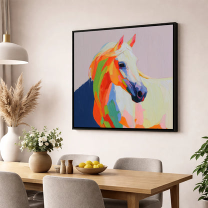 Vivid Equine Profile horse breed wall art displayed in a dining room