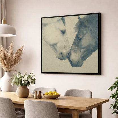 Quiet Connection horse portrait wall art displayed in a dining room