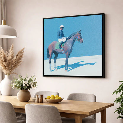 Before the Off racing horse wall art displayed in a dining room
