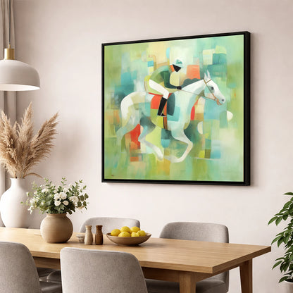 Structured Stride racing horse wall art displayed in a dining room
