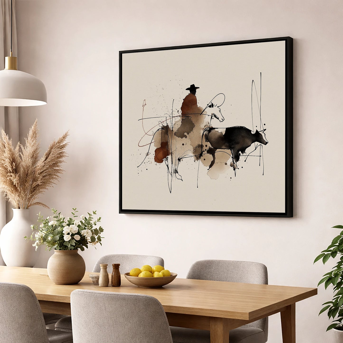 Western Shadows western horse wall art displayed in a dining room