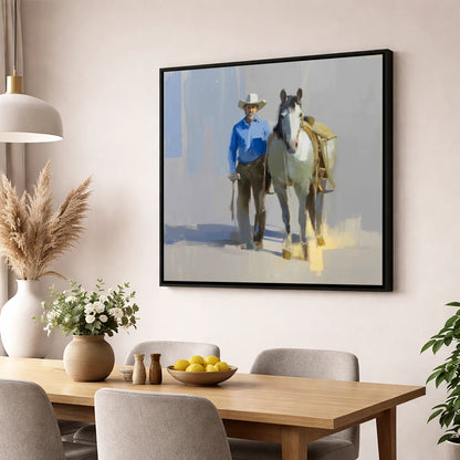 Sunlit Western Walk western horse wall art displayed in a dining room