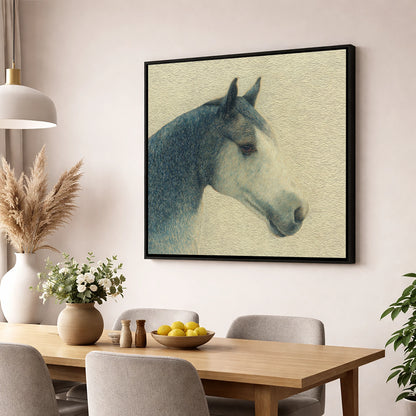 Serene Slate Profile horse portrait wall art displayed in a dining room