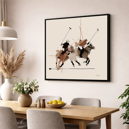 Midfield Charge polo horse wall art displayed in a dining room