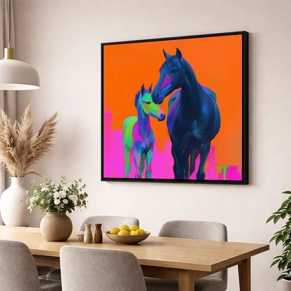 Electric Bond mare & foal wall art displayed in a dining room
