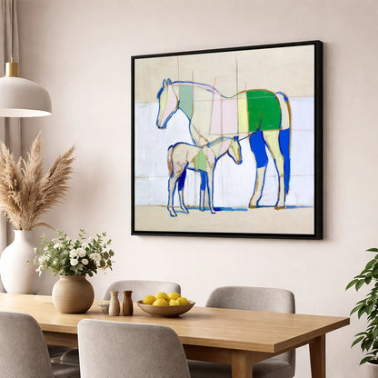 Structural Equine Harmony mare & foal wall art displayed in a dining room