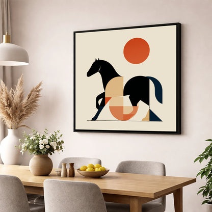 Geometric Equine Form horse portrait wall art displayed in a dining room
