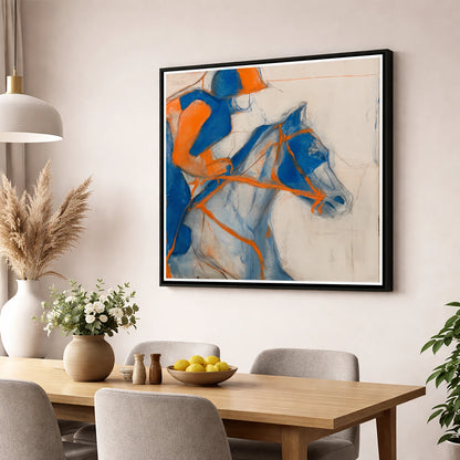 Ultramarine Racing Form racing horse wall art displayed in a dining room