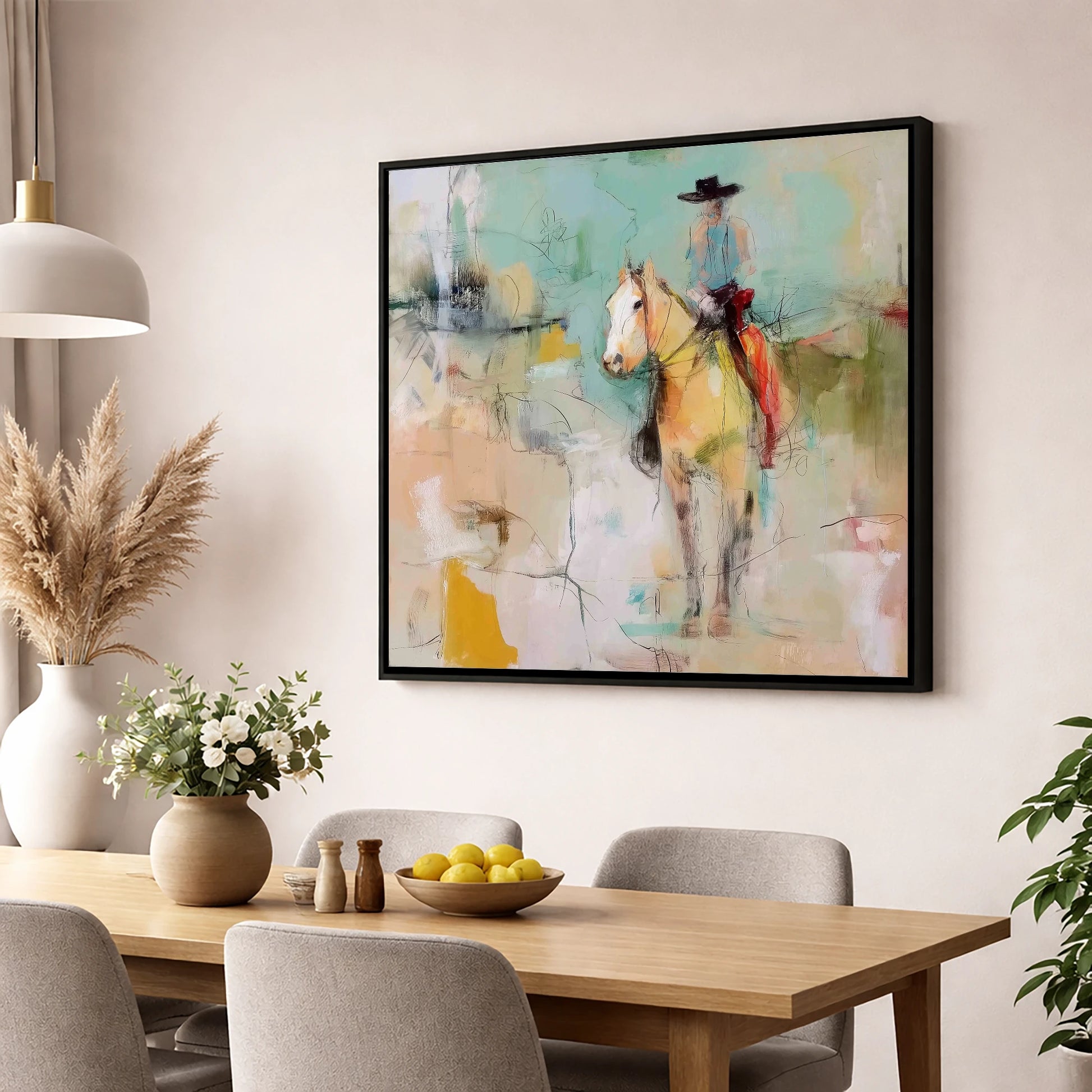 Painted Western Silhouette western horse wall art displayed in a dining room