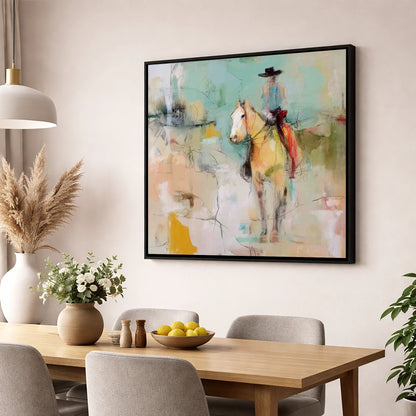 Painted Western Silhouette western horse wall art displayed in a dining room