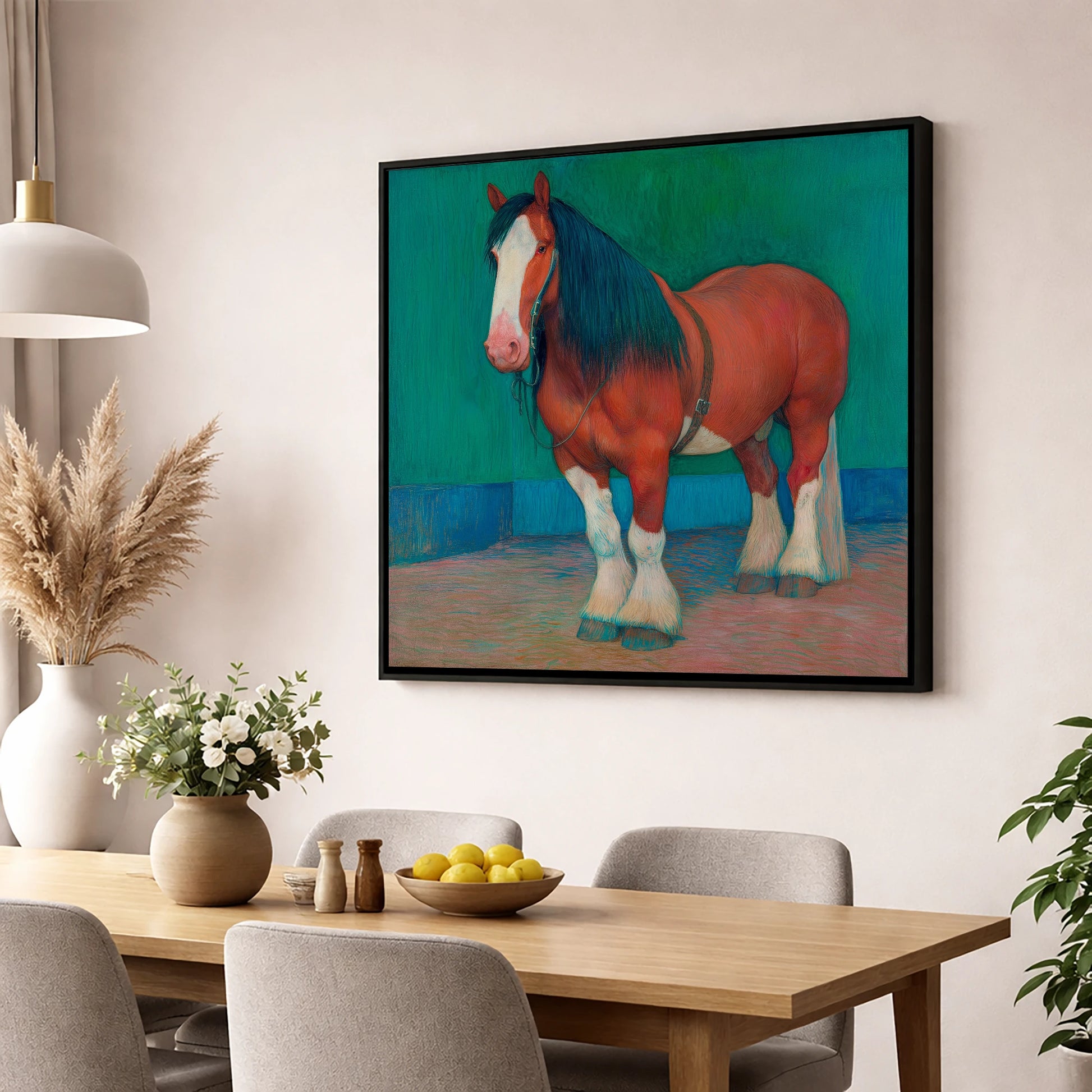 Vibrant Heavy Horse horse breed wall art displayed in a dining room