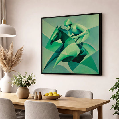 Emerald Racing Form racing horse wall art displayed in a dining room