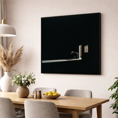 Solitary Light horse stable wall art displayed in a dining room