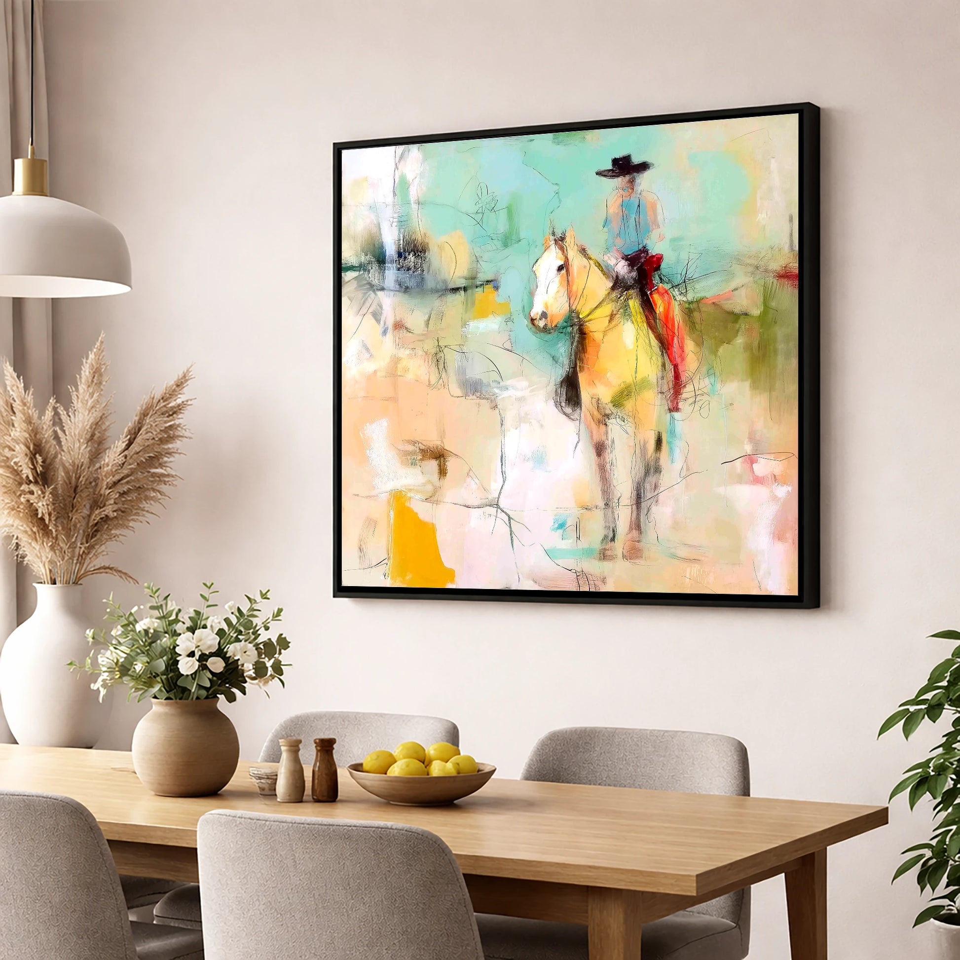 Painted Western Silhouette western horse wall art displayed in a dining room