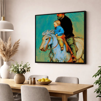 The Guiding Hand horse & rider wall art displayed in a dining room