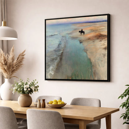 Solitude on the Sands horse landscape wall art displayed in a dining room