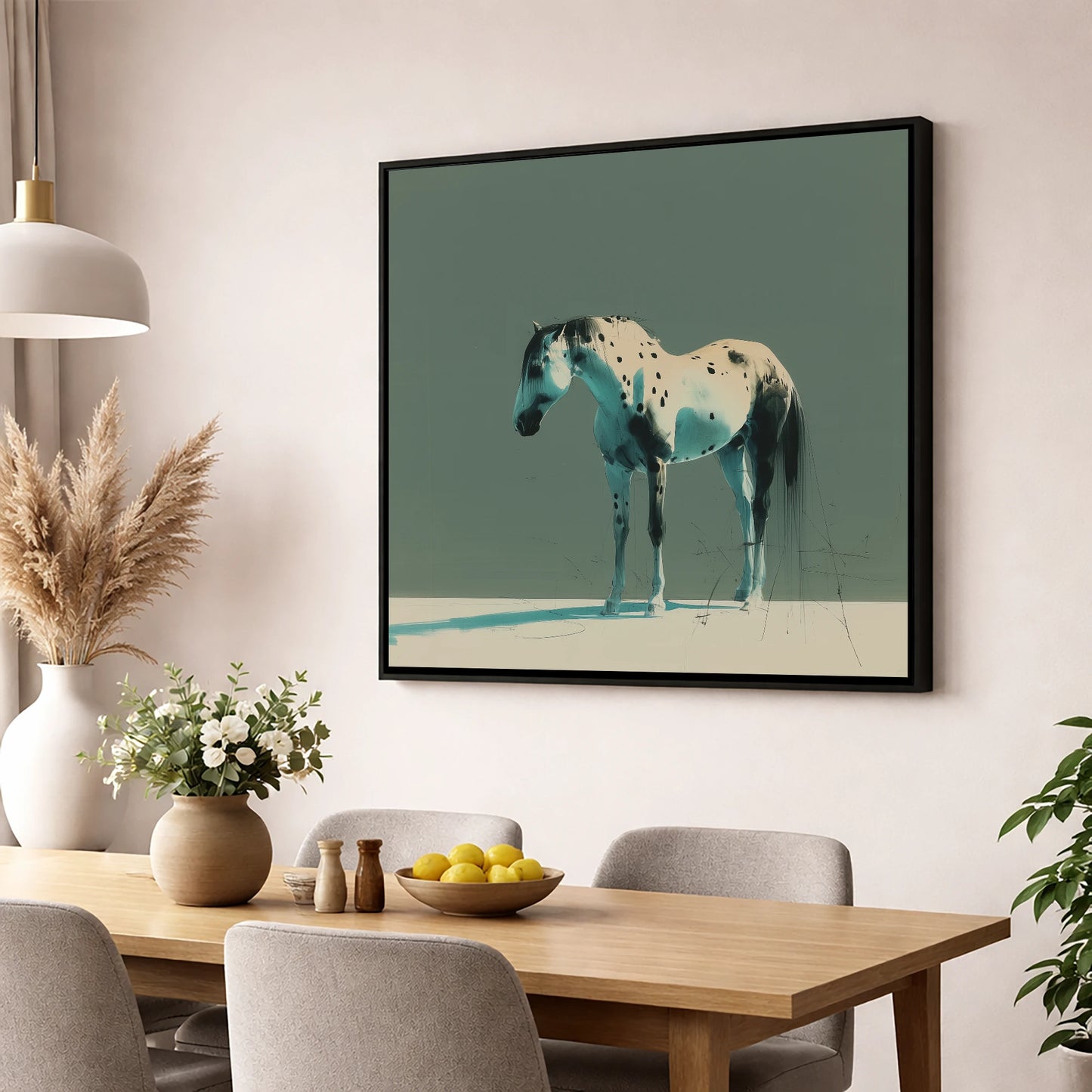 Modern Appaloosa Study horse breed wall art displayed in a dining room