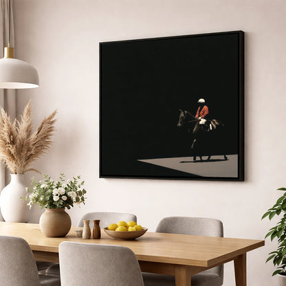 Quiet Before the Roar racing horse wall art displayed in a dining room