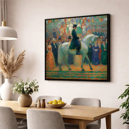 The Gala Performance dressage horse wall art displayed in a dining room