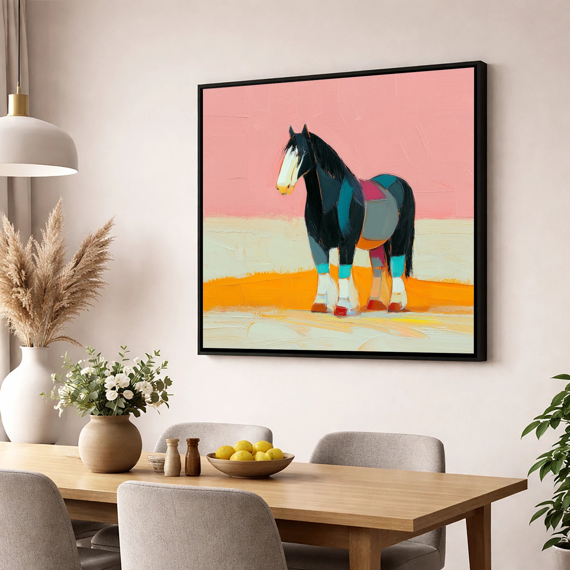 Vibrant Heavy Horse Profile working horse wall art displayed in a dining room