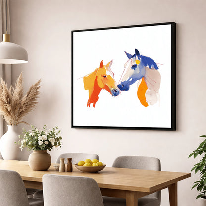 Vibrant Equine Bond horse portrait wall art displayed in a dining room