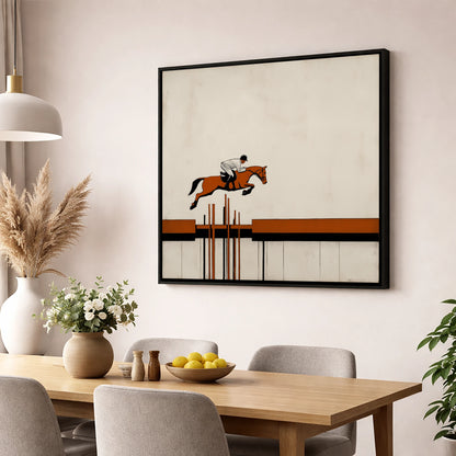 The Modernist Leap show jumping horse wall art displayed in a dining room
