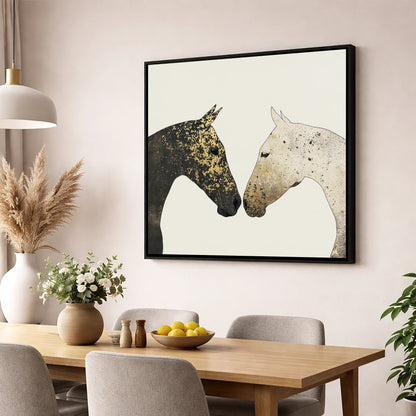 Gilded Encounter horse portrait wall art displayed in a dining room