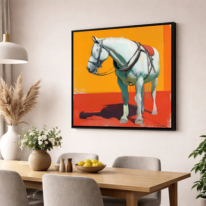 Vibrant Harnessed Grey working horse wall art displayed in a dining room