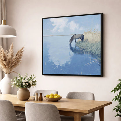 The Quiet Shallows horse landscape wall art displayed in a dining room