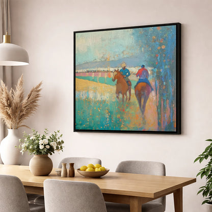 Morning Ride Out racing horse wall art displayed in a dining room