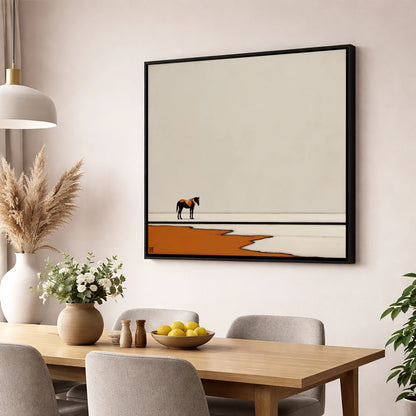 The Amber Horizon horse landscape wall art displayed in a dining room