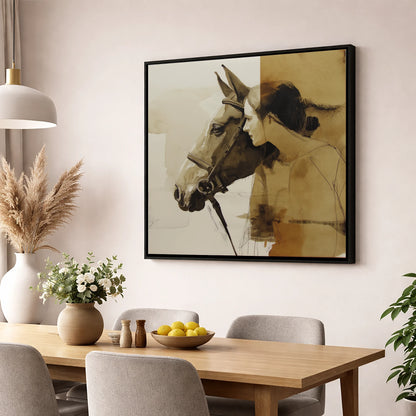 Quiet Connection horse & rider wall art displayed in a dining room
