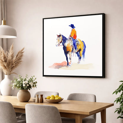 Vivid Western Rider western horse wall art displayed in a dining room