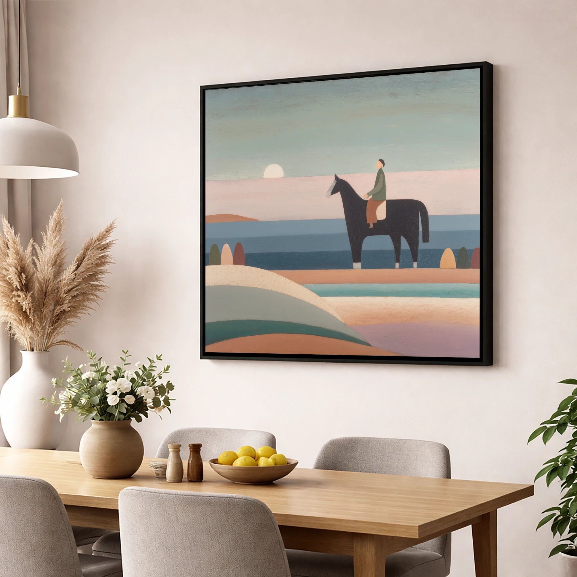 Tranquil Beach Hack beach horse wall art displayed in a dining room